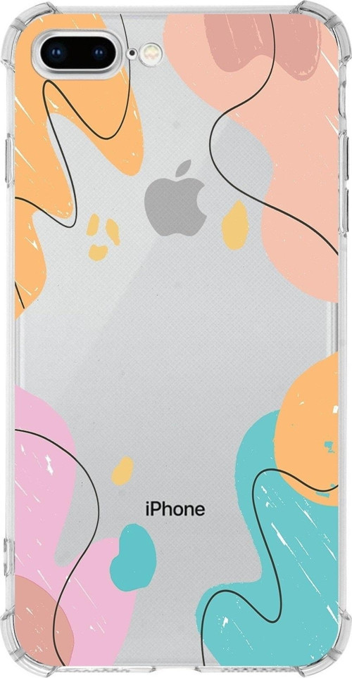 Apple Iphone 8 Plus Uyumlu Köşe Korumalı Antişok Kapak Karışık Renkler Tasarımlı Şeffaf Kılıf