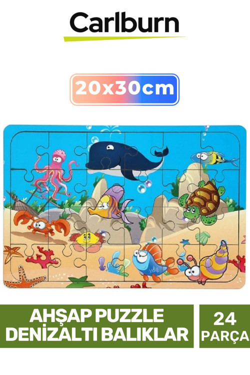 Premium Eğitici Zeka Geliştirici Öğretici Göz Koordinasyonu Ahşap Puzzle Denizaltı Balıklar 24 Parça