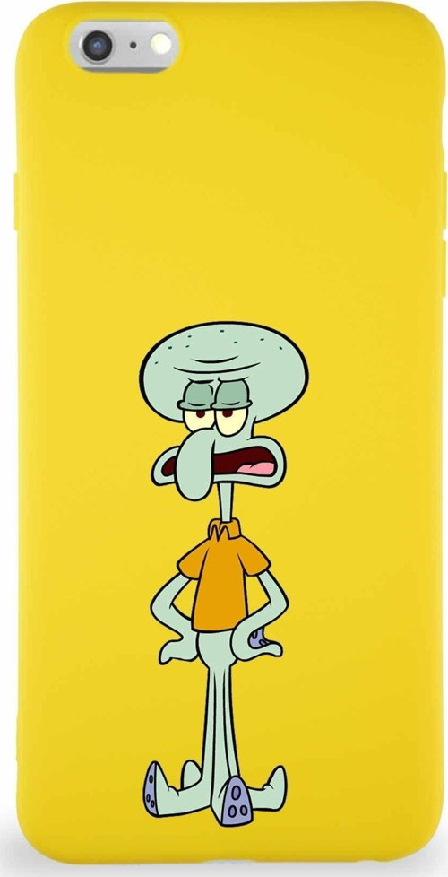 Apple Iphone 6S Plus Soft Premier Kapak Squidward Dokunaç Tasarımlı Silikon Kılıf - Sarı
