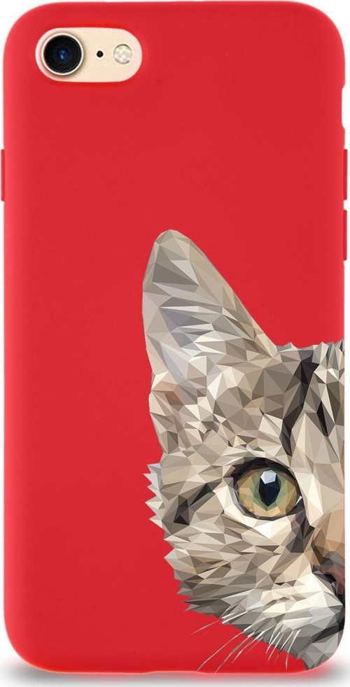 Apple Iphone 8 Uyumlu Lansman Kılıf Catface Tasarımlı Içi Kadife Kapak-Kırmızı