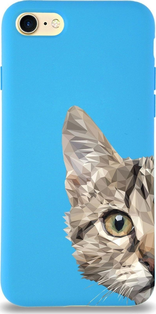 Apple Iphone 8 Uyumlu Lansman Kılıf Catface Tasarımlı Içi Kadife Kapak-Mavi