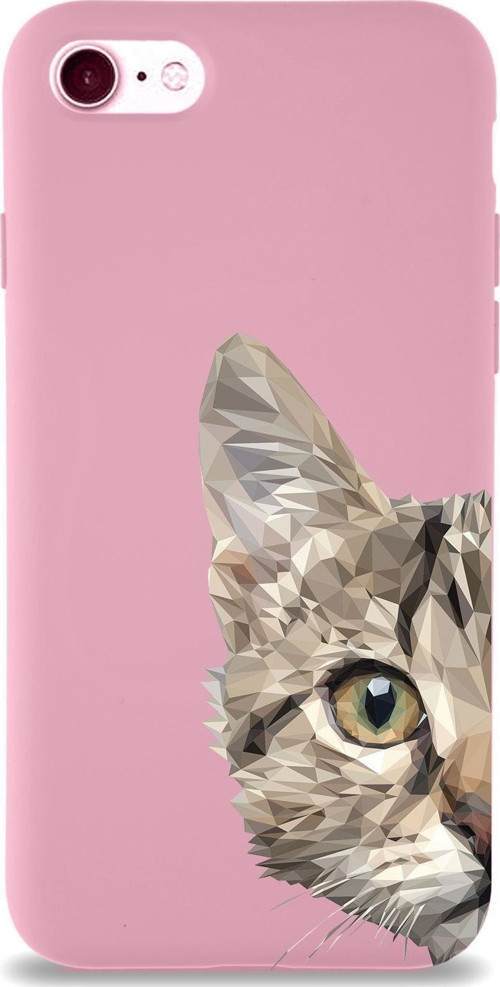 Apple Iphone 8 Uyumlu Lansman Kılıf Catface Tasarımlı Içi Kadife Kapak-Pembe