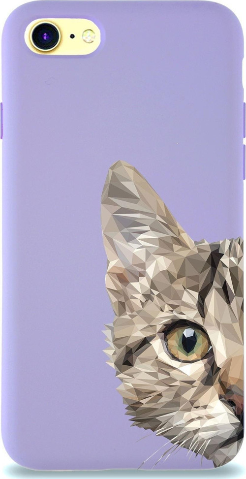 Apple Iphone Se 2020 Uyumlu Lansman Kılıf Catface Tasarımlı Içi Kadife Kapak-Lila