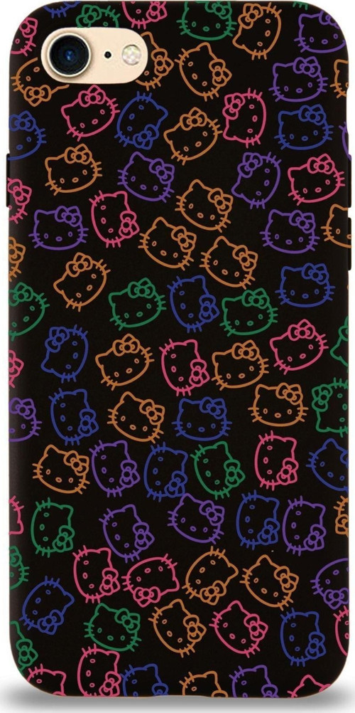 Apple Iphone Se 2020 Uyumlu Lansman Kılıf Hello Kitty Tasarımlı Içi Kadife Kapak-Siyah