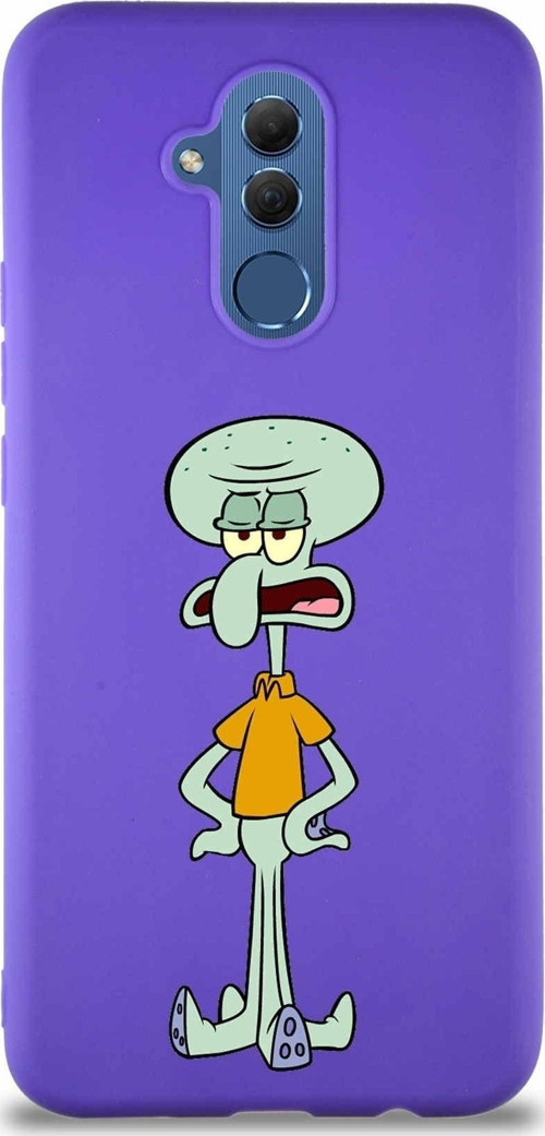 Huawei Mate 20 Lite Soft Premier Kapak Squidward Dokunaç Tasarımlı Silikon Kılıf - Mor