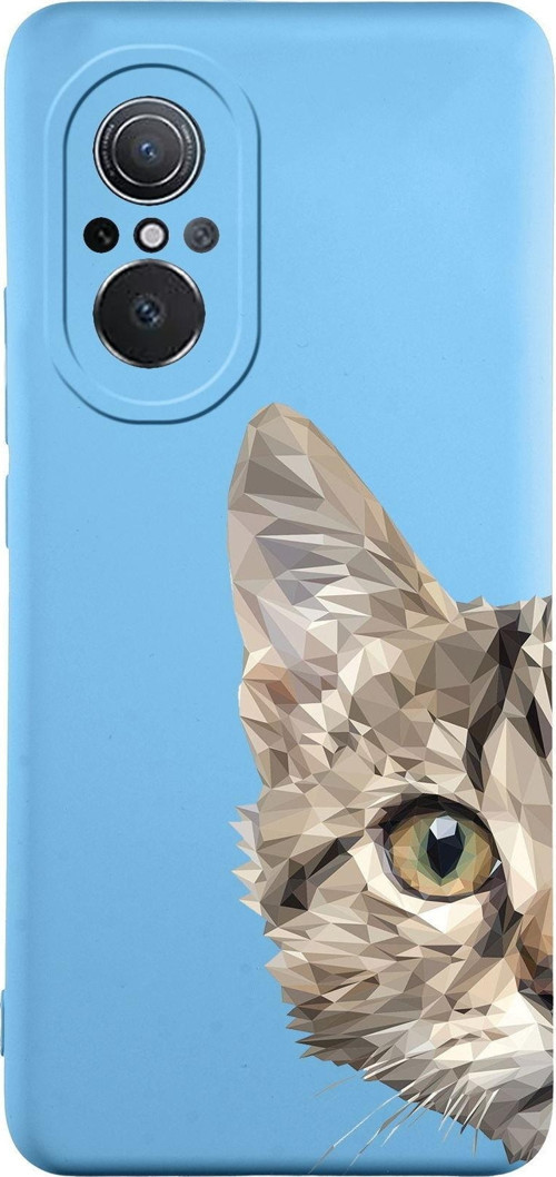 Huawei Nova 9Se Uyumlu Lansman Kılıf Catface Tasarımlı Içi Kadife Kapak-Mavi
