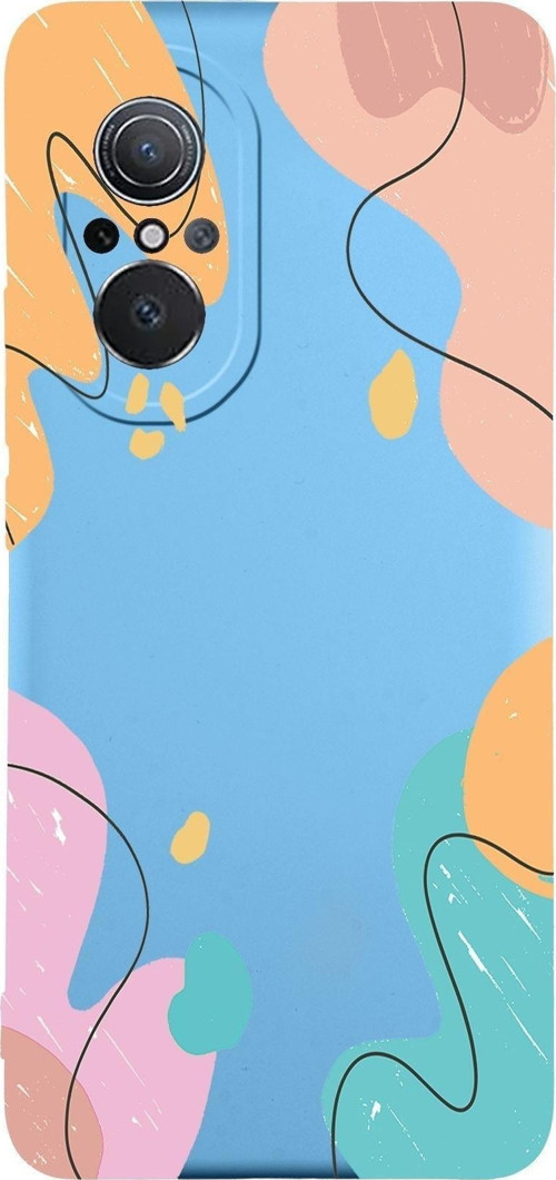 Huawei Nova 9Se Uyumlu Lansman Kılıf Karışık Renkler Tasarımlı Içi Kadife Kapak-Mavi