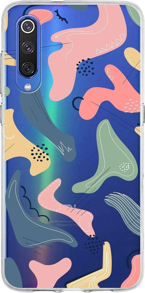 Xiaomi Mi 9 Uyumlu Kapak Abstract Tasarımlı Şeffaf Silikon Kılıf