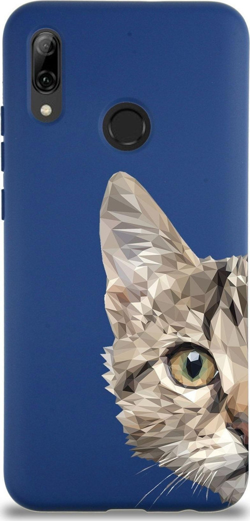Huawei P Smart 2019 Uyumlu Lansman Kılıf Catface Tasarımlı Içi Kadife Kapak-Lacivert