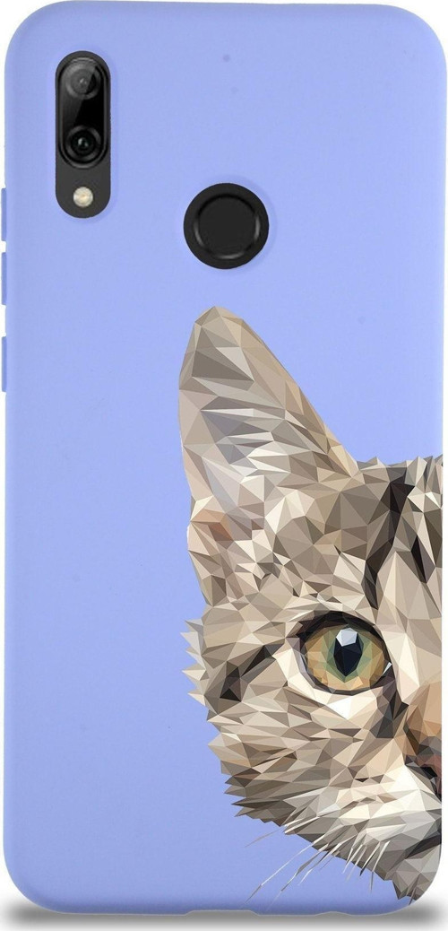 Huawei P Smart 2019 Uyumlu Lansman Kılıf Catface Tasarımlı Içi Kadife Kapak-Lila