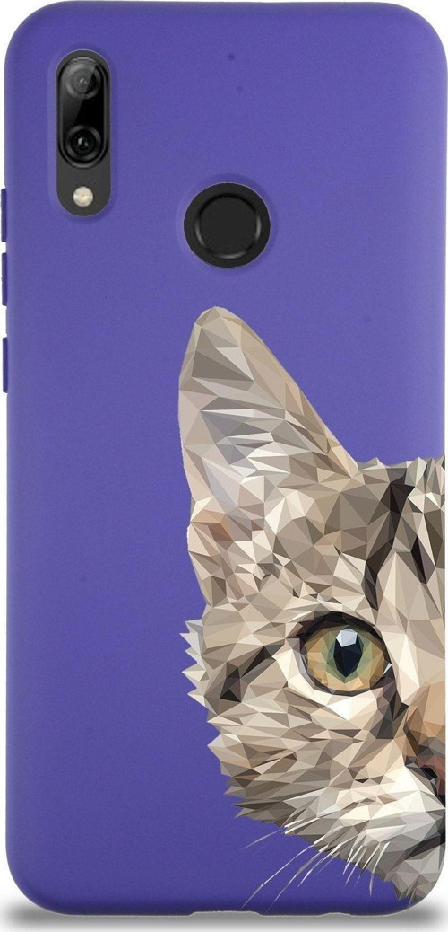 Huawei P Smart 2019 Uyumlu Lansman Kılıf Catface Tasarımlı Içi Kadife Kapak-Mor