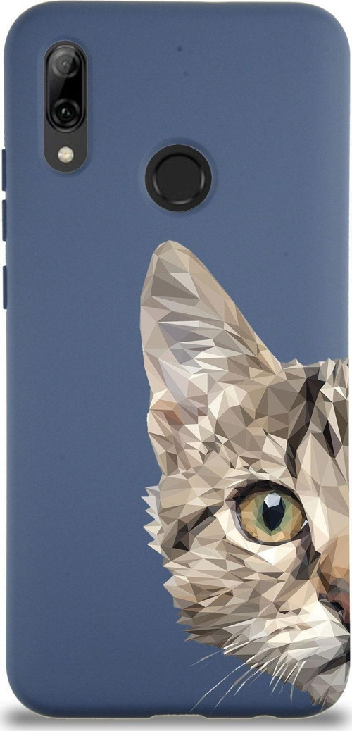 Huawei P Smart 2019 Uyumlu Lansman Kılıf Catface Tasarımlı Içi Kadife Kapak-Petrol Mavisi