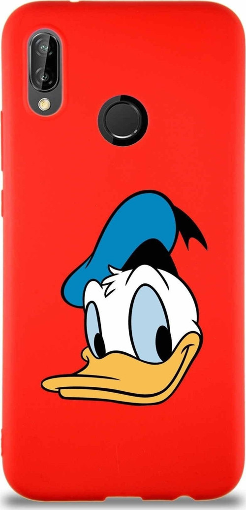 Huawei P20 Lite Soft Premier Kapak Donald Duck-B Tasarımlı Silikon Kılıf - Kırmızı