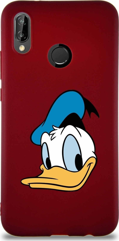 Huawei P20 Lite Soft Premier Kapak Donald Duck-B Tasarımlı Silikon Kılıf - Mürdüm