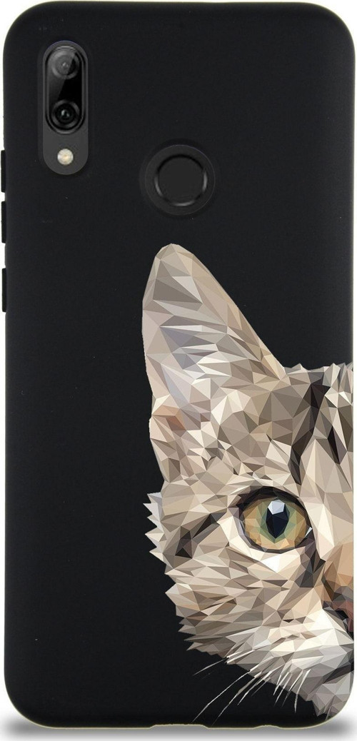Huawei P Smart 2019 Uyumlu Lansman Kılıf Catface Tasarımlı Içi Kadife Kapak-Siyah