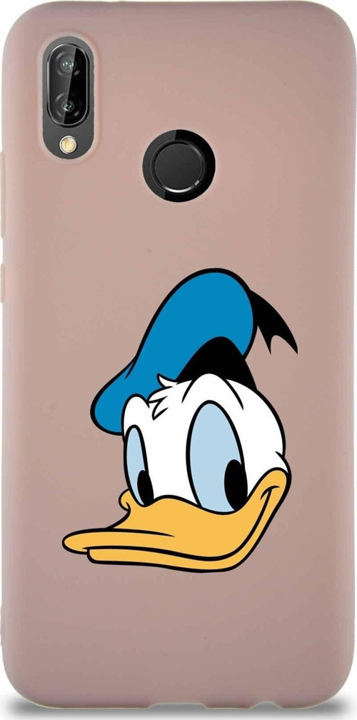 Huawei P20 Lite Soft Premier Kapak Donald Duck-B Tasarımlı Silikon Kılıf - Pudra