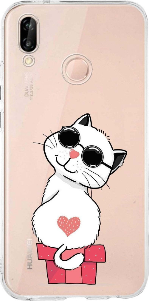 Huawei P20 Lite Uyumlu Kapak Coolcat Tasarımlı Şeffaf Silikon Kılıf