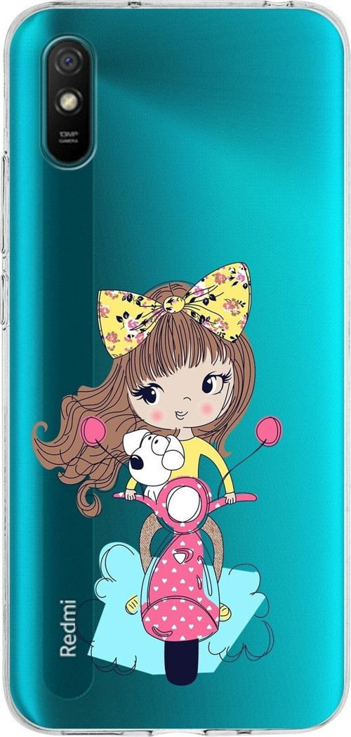 Xiaomi Redmi 9A Uyumlu Kapak Vespagirl Tasarımlı Şeffaf Silikon Kılıf