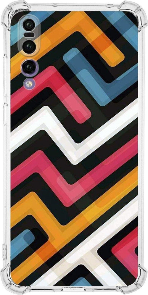 Huawei P20 Pro Köşe Korumalı Antişok Kapak Labirent Grafiti Tasarımlı Şeffaf Kılıf