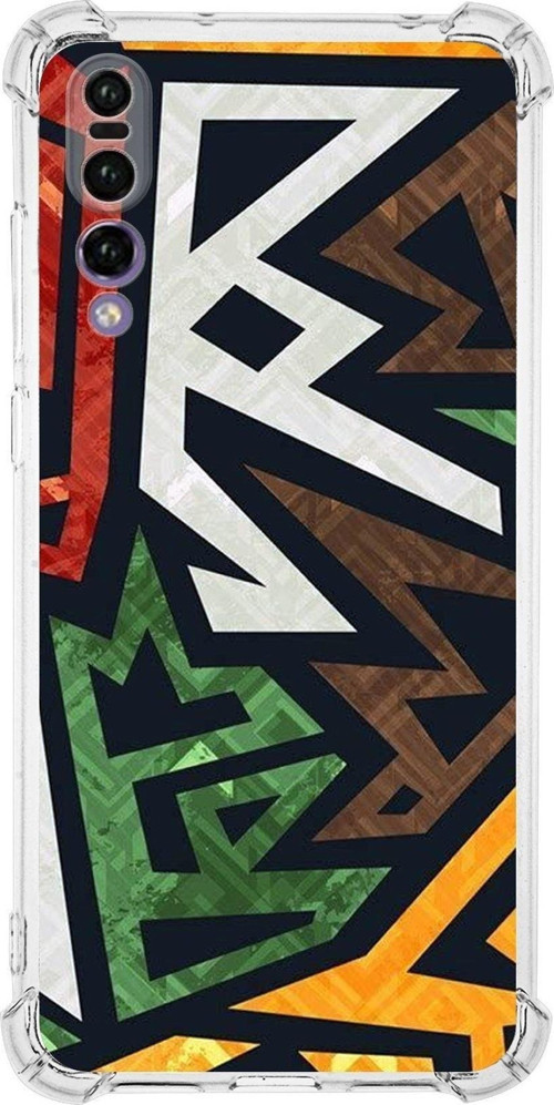 Huawei P20 Pro Köşe Korumalı Antişok Kapak Soyut Grafiti Tasarımlı Şeffaf Kılıf