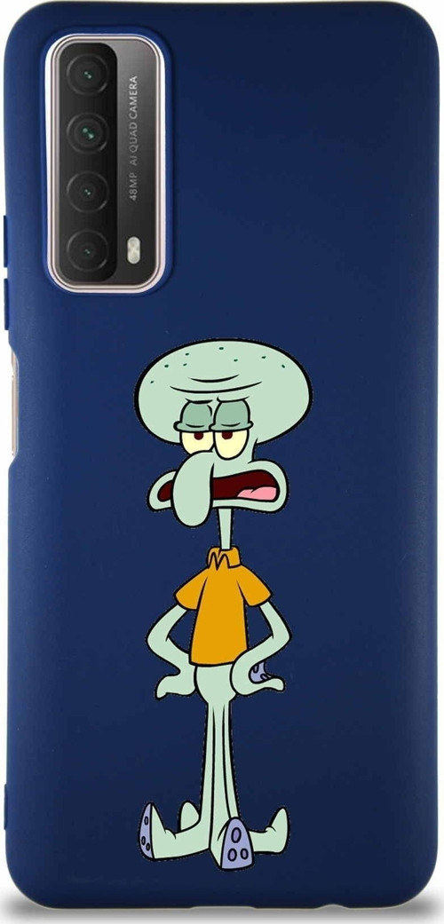 Huawei P Smart 2021 Soft Premier Kapak Squidward Dokunaç Tasarımlı Silikon Kılıf - Lacivert