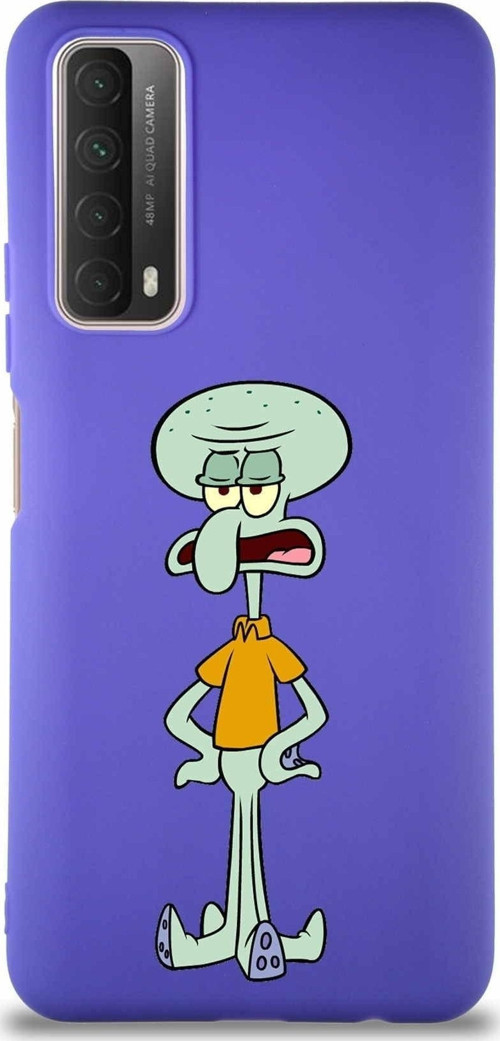 Huawei P Smart 2021 Soft Premier Kapak Squidward Dokunaç Tasarımlı Silikon Kılıf - Mor