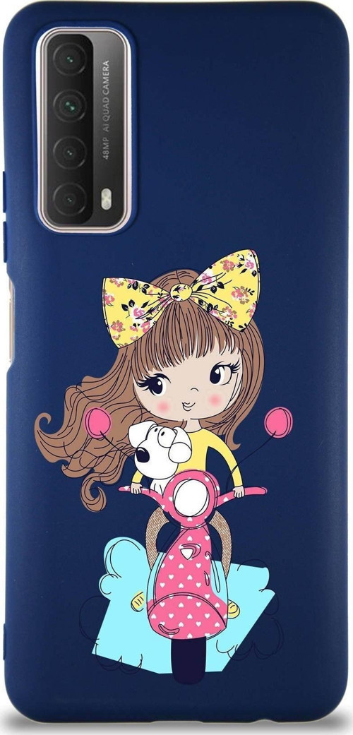 Huawei P Smart 2021 Soft Premier Kapak Vespagirl Tasarımlı Silikon Kılıf - Lacivert