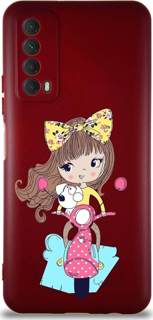 Huawei P Smart 2021 Soft Premier Kapak Vespagirl Tasarımlı Silikon Kılıf - Mürdüm