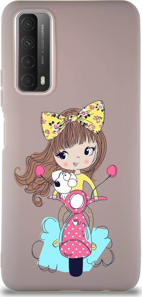 Huawei P Smart 2021 Soft Premier Kapak Vespagirl Tasarımlı Silikon Kılıf - Pudra