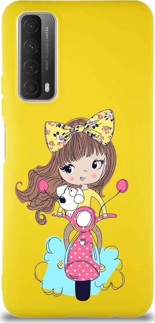 Huawei P Smart 2021 Soft Premier Kapak Vespagirl Tasarımlı Silikon Kılıf - Sarı