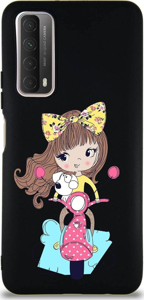 Huawei P Smart 2021 Soft Premier Kapak Vespagirl Tasarımlı Silikon Kılıf - Siyah