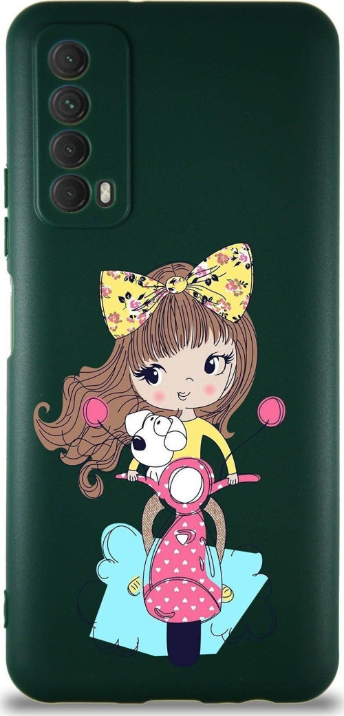 Huawei P Smart 2021 Soft Premier Kapak Vespagirl Tasarımlı Silikon Kılıf - Yeşil