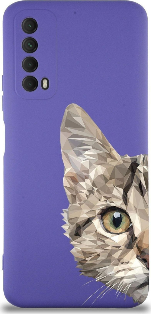 Huawei P Smart 2021 Uyumlu Lansman Kılıf Catface Tasarımlı Içi Kadife Kapak-Mor