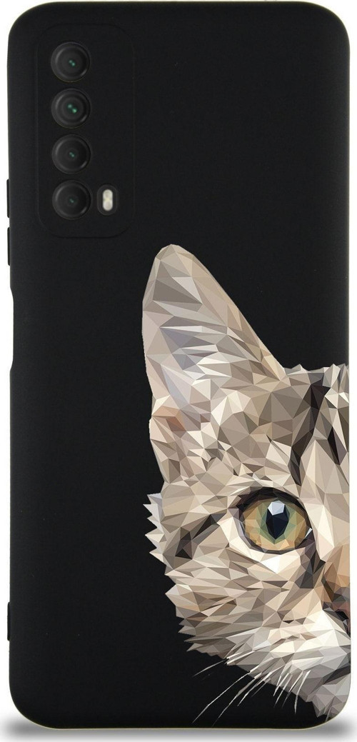 Huawei P Smart 2021 Uyumlu Lansman Kılıf Catface Tasarımlı Içi Kadife Kapak-Siyah
