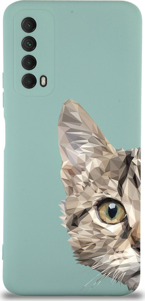 Huawei P Smart 2021 Uyumlu Lansman Kılıf Catface Tasarımlı Içi Kadife Kapak-Turkuaz