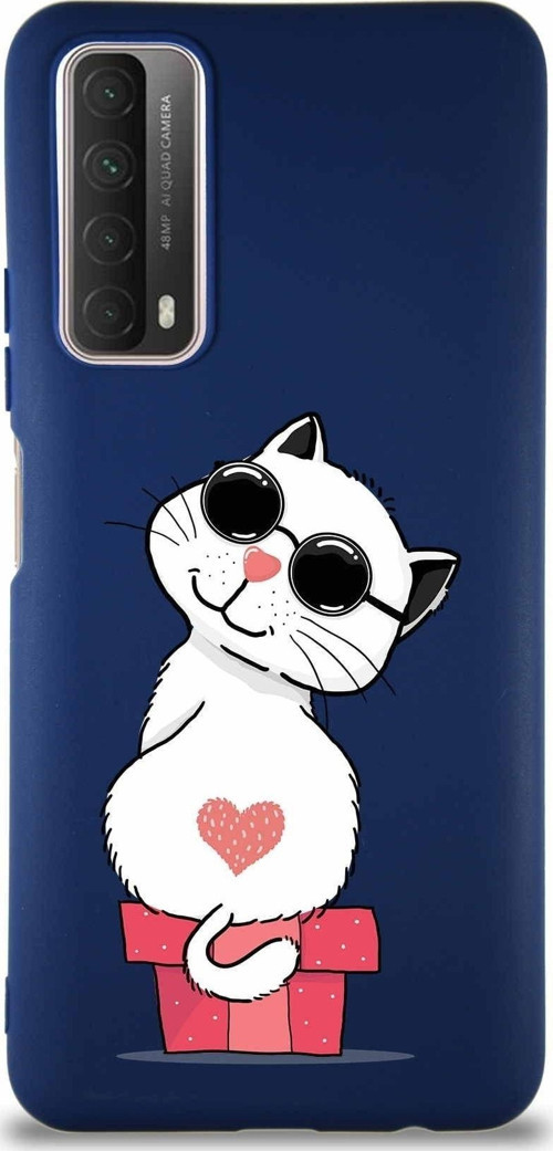 Huawei Y7A Soft Premier Kapak Coolcat Tasarımlı Silikon Kılıf - Lacivert