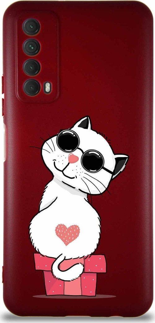 Huawei Y7A Soft Premier Kapak Coolcat Tasarımlı Silikon Kılıf - Mürdüm