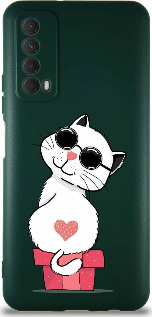 Huawei Y7A Soft Premier Kapak Coolcat Tasarımlı Silikon Kılıf - Yeşil