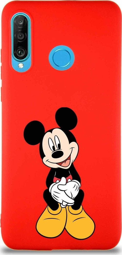 Huawei P30 Lite Soft Premier Kapak Mickey Mouse-A Tasarımlı Silikon Kılıf - Kırmızı