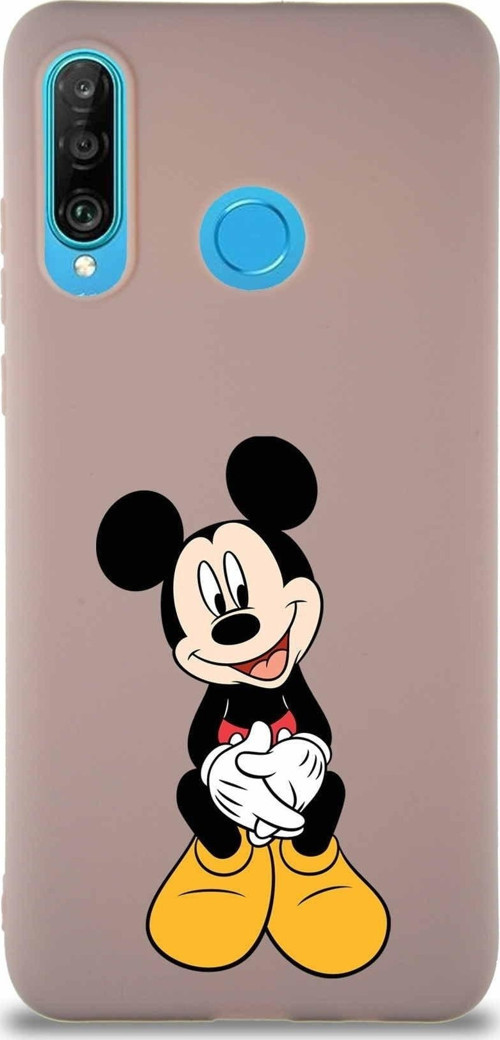 Huawei P30 Lite Soft Premier Kapak Mickey Mouse-A Tasarımlı Silikon Kılıf - Pudra