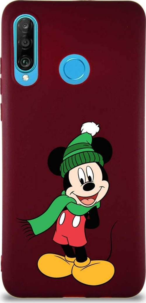 Huawei P30 Lite Soft Premier Kapak Mickey Mouse-G Tasarımlı Silikon Kılıf - Mürdüm