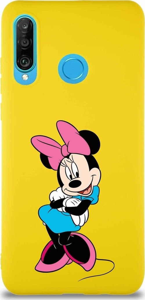 Huawei P30 Lite Soft Premier Kapak Minnie Mouse-D Tasarımlı Silikon Kılıf - Sarı