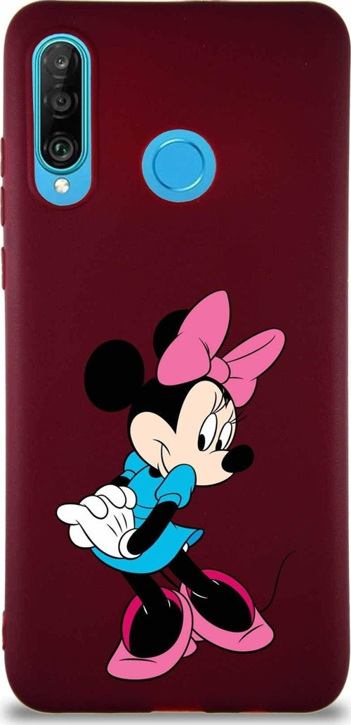 Huawei P30 Lite Soft Premier Kapak Minnie Mouse-F Tasarımlı Silikon Kılıf - Mürdüm