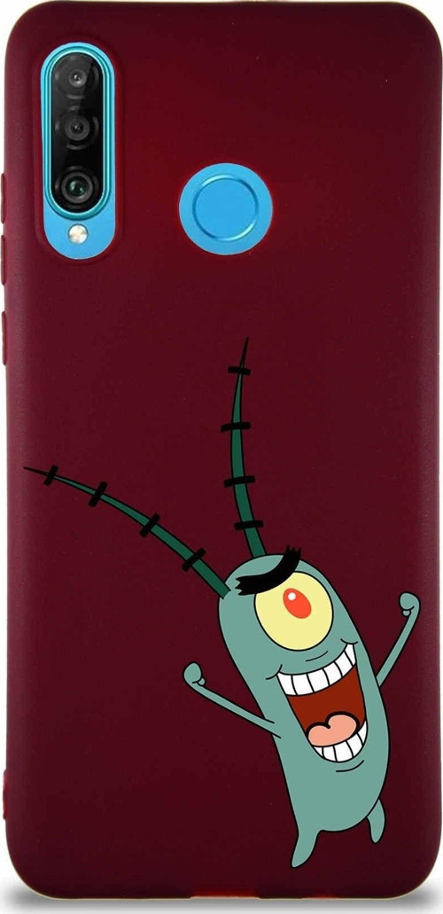 Huawei P30 Lite Soft Premier Kapak Plankton Tasarımlı Silikon Kılıf - Mürdüm