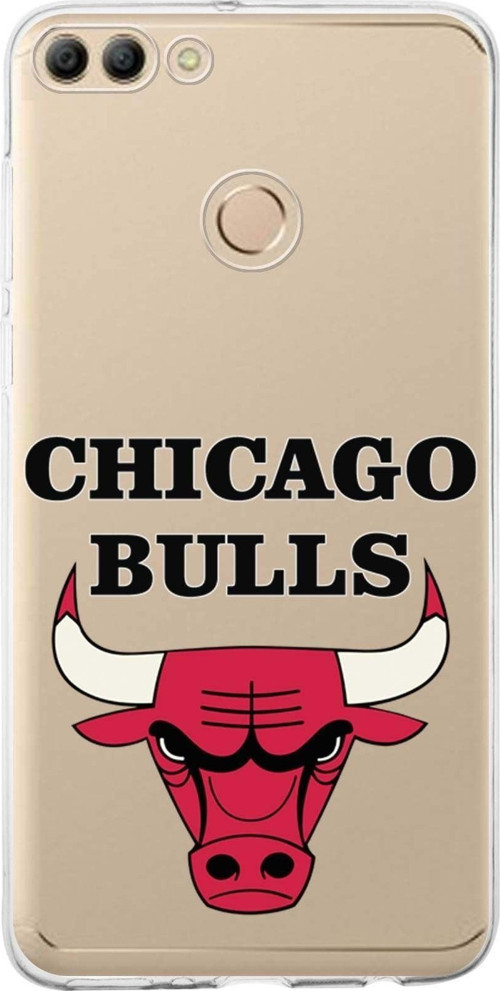 Huawei Y9 2018 Uyumlu Kapak Chicago Bulls Tasarımlı Şeffaf Silikon Kılıf