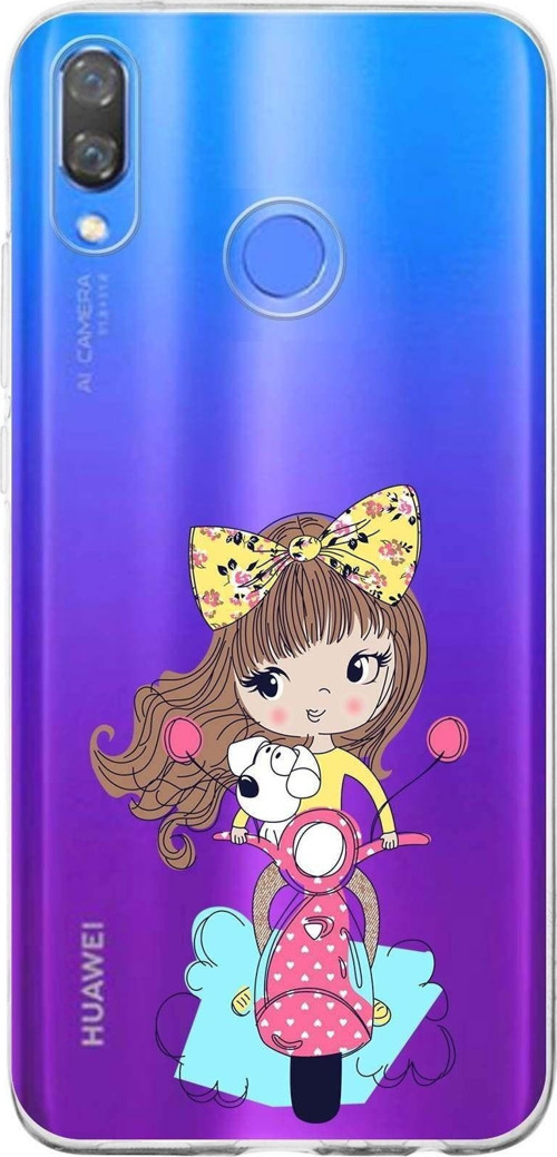Huawei Y9 2019 Uyumlu Kapak Vespagirl Tasarımlı Şeffaf Silikon Kılıf