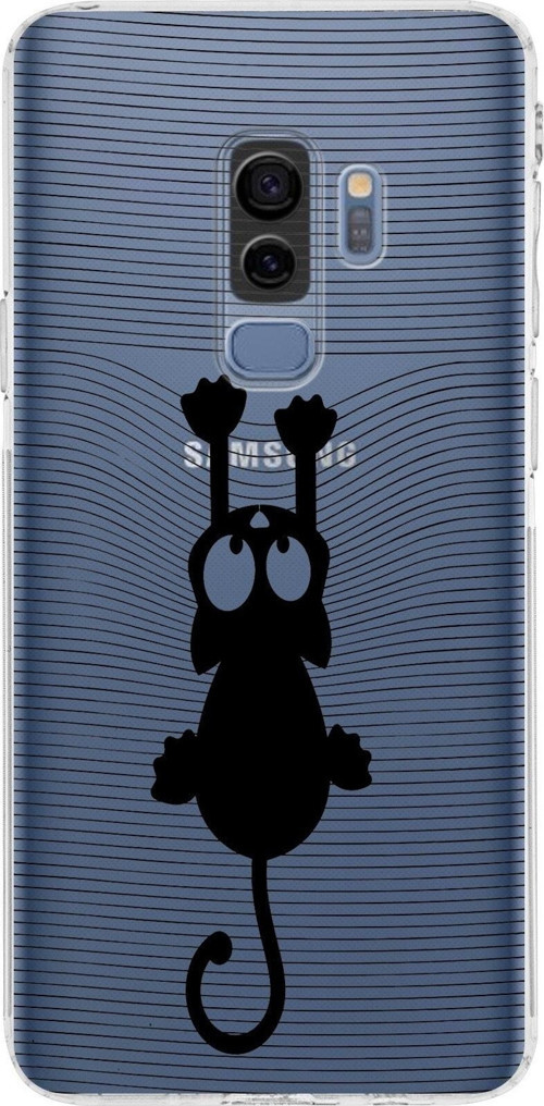 Samsung Galaxy S9 Plus Kamera Korumalı Kapak Çizgi Kedi Tasarımlı Şeffaf Kılıf