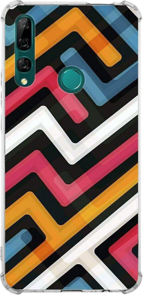Huawei Y9 Prime 2019 Köşe Korumalı Antişok Kapak Labirent Grafiti Tasarımlı Şeffaf Kılıf