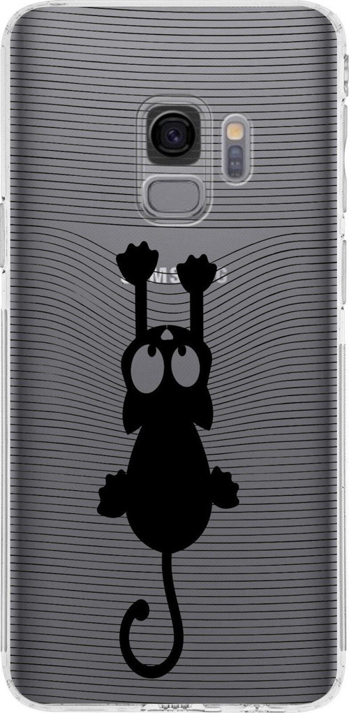 Samsung Galaxy S9 Kamera Korumalı Kapak Çizgi Kedi Tasarımlı Şeffaf Kılıf