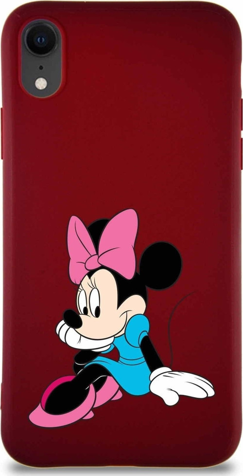 Iphone Xr Soft Premier Uyumlu Kapak Minnie Mouse-E Tasarımlı Silikon Kılıf - Mürdüm